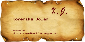 Korenika Jolán névjegykártya