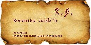 Korenika Jolán névjegykártya